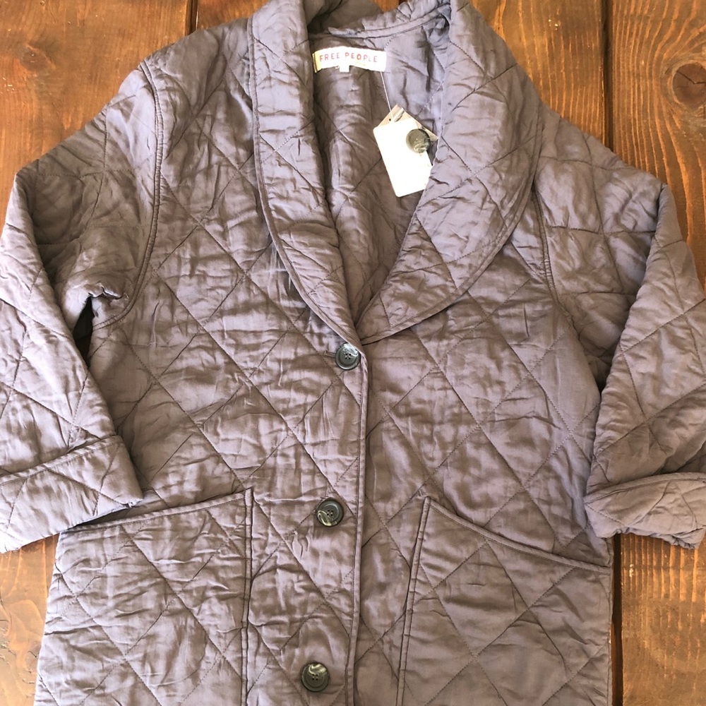 Free People Happy Day Dreamer Quilt Coat Mid. blue